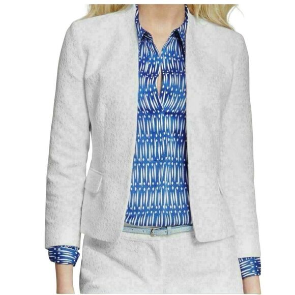 EUC Ann Taylor Petites White Jacquard Embroidered/Raised Leaf Pattern Sleek Open - Picture 2 of 12